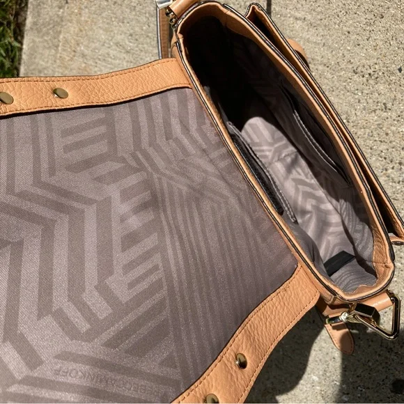 Rebecca Minkoff Tan Pebbeled Leather Saddle Bag Studded Crossbody Purse - Picture 13 of 17